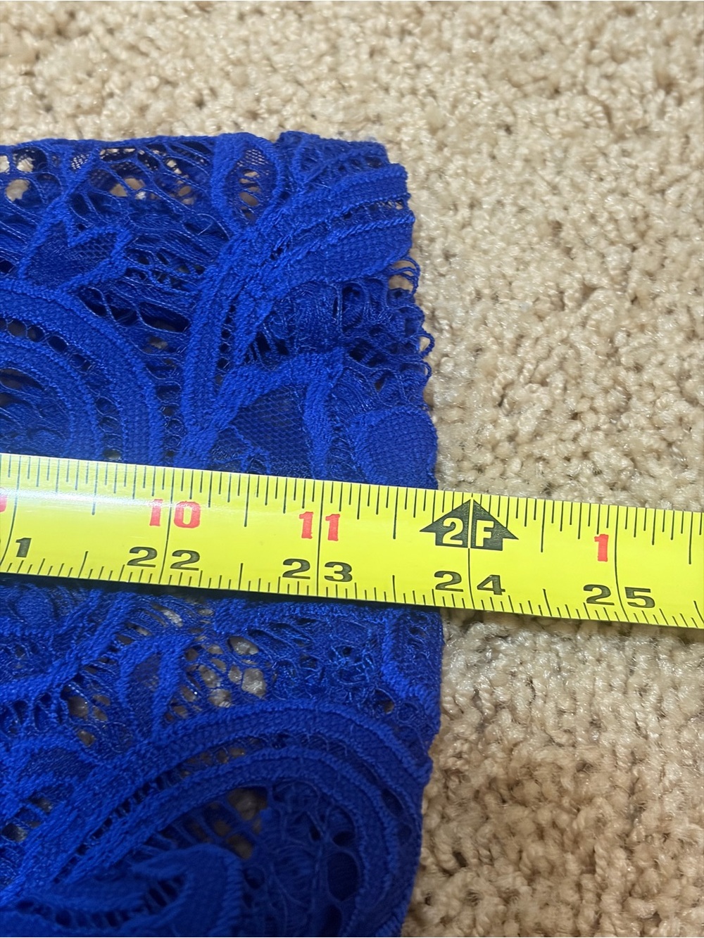 Royal Blue Lace A-Line Dress with Waist Tie - Picture 9 of 11